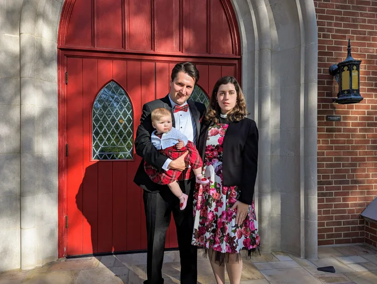 Family photograph outside a church